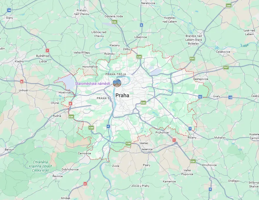 Mapa Prahy a okolí s vyznačenou oblastí, kde působím jako zámečník Praha.